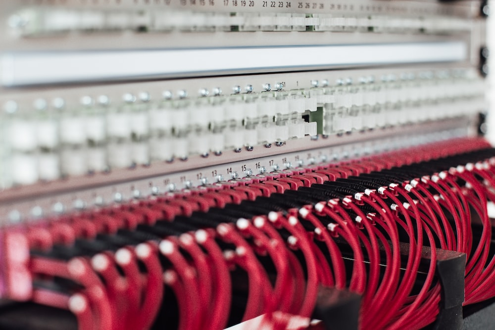 A fiber optic cable rack in a sustainable data center