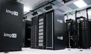 black servers in a large data center